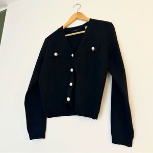 SOLD - T Tahari Pearl Button Black Sweater Cardigan